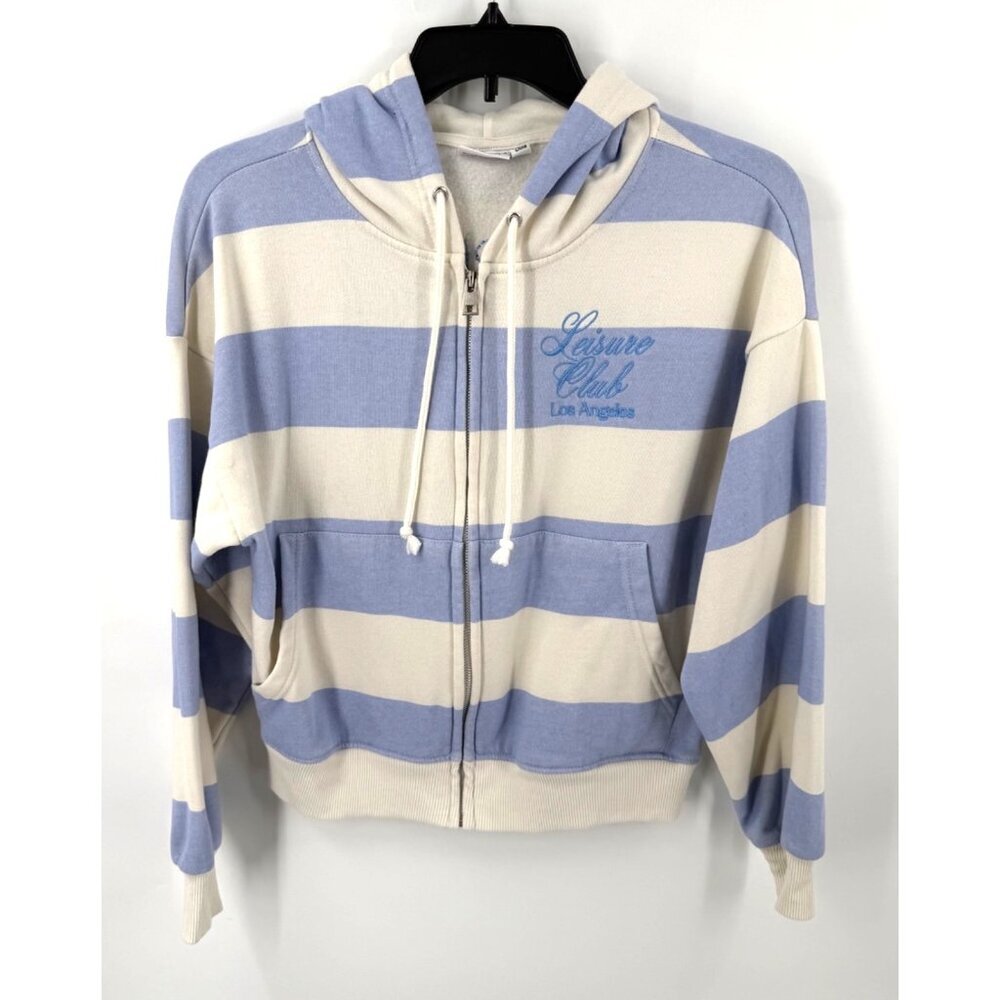 Mighty Fine Womens Blue Striped Full Zip Jacket Leisure Club Size Small Blue